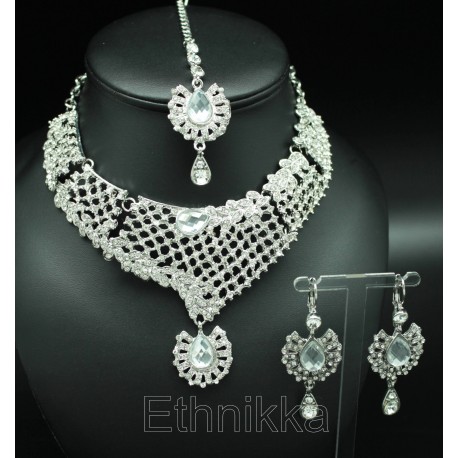 Indian gold jewelry ethnic plated silver with white rhinestones